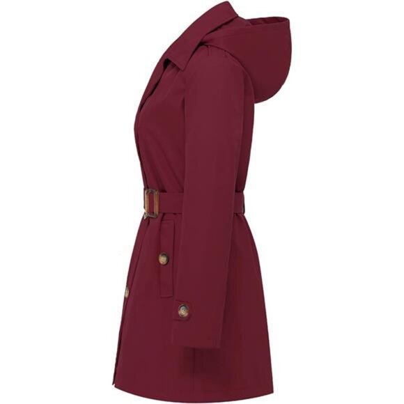 Women's Double Breasted Trench Coats Mid-Length Belted Overcoat - Picture 7 of 16